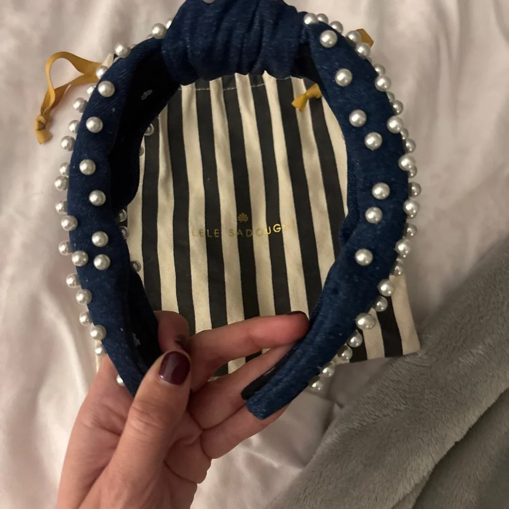 Lele Sadoughi Denim Headband with Pearls - Picture 5 of 6